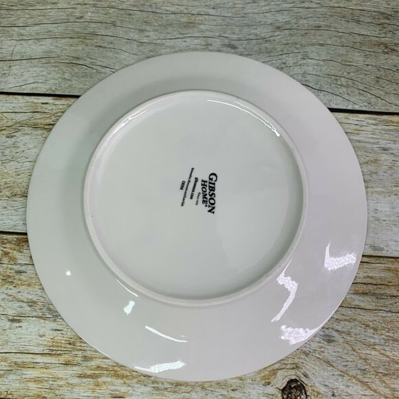 Gibson NOBLE POINSETTIA Red Floral Holly Rim Smooth Lunch Salad Plates Set of 4 - Picture 9 of 11